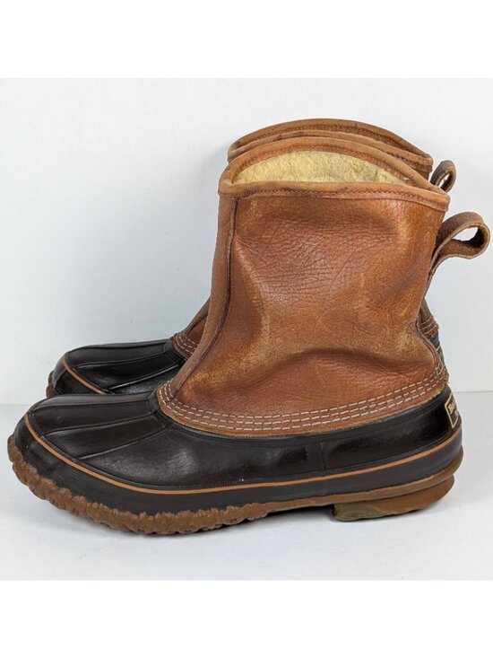 Vintage LL Bean Leather Duck Boots Pull On Hunting Maine Shearling Mens 10 MM main image 7